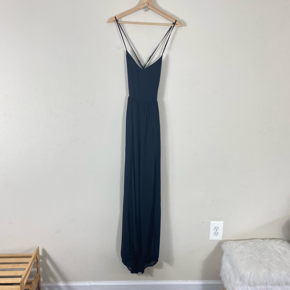 Blaque Label Black Double Slit V Neck Criss Cross Back Maxi Dress - M - Picture 2 of 13